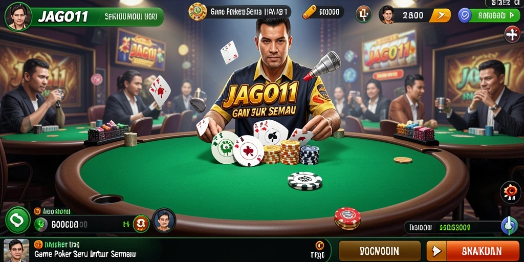 Tampilan gameplay Poker di JAGO11 yang mendebarkan dan interaktif.