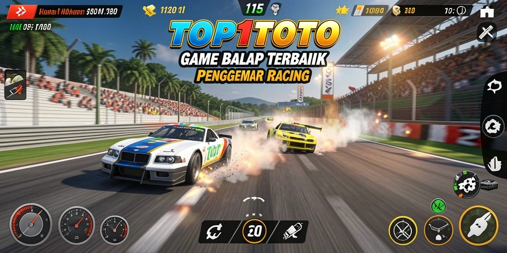 Gameplay seru di <strong>TOP1TOTO</strong> dengan mobil balap dan trek menantang.